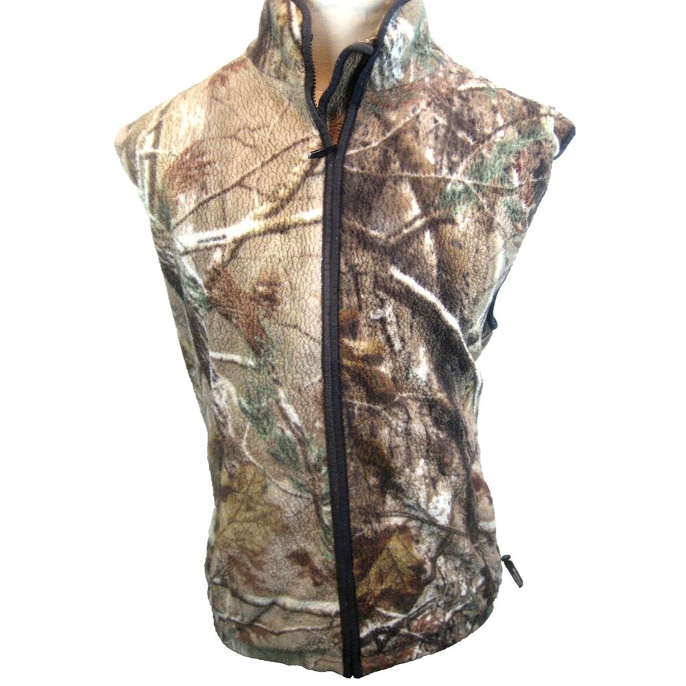Mens Guide Series Mossy Oak Camo Fleece Full Zip Hunting Vest Sz L